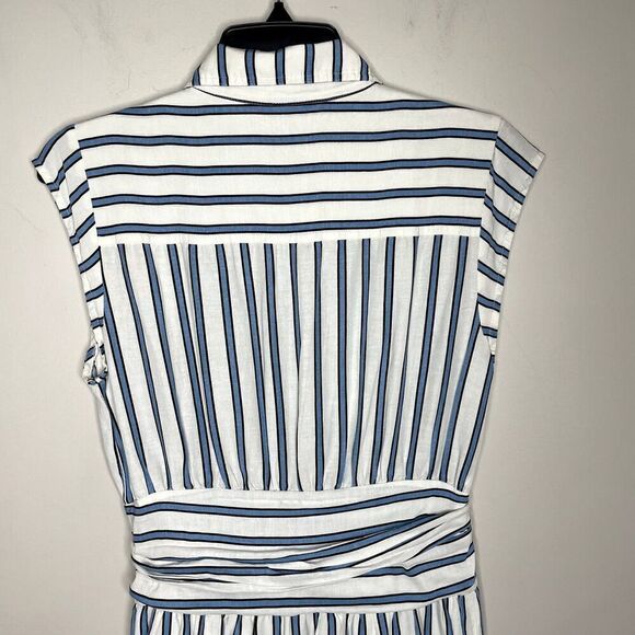 DEREK LAM 10 Crosby Dress Womens 6 Blue Striped Shirtdress Snap Front Cap Sleeve - Picture 12 of 16